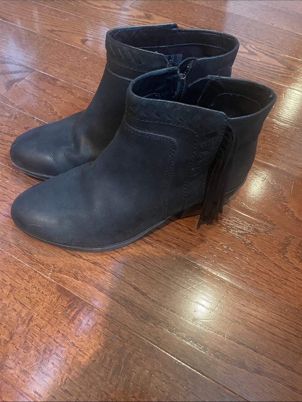 Clarks Black Leather Fringe Ankle Booties